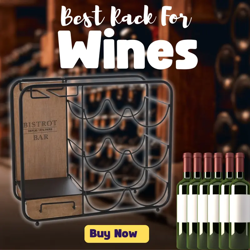 Metal Wine Rack with Glass Holder and Drawer - Sturdy and Stylish - 35x15x31cm Utensils Wooden Bottle 5
