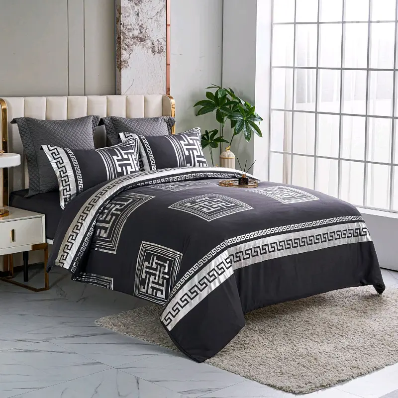 LUXURY MARBLE EFFECT 4 PIECE DESIGNER COMPLETE SET BEDDING SET SOFT EGYPTIAN COTTON TOUCH 1