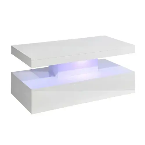 White High Gloss Coffee Table with LED RGB Lights, 2 Drawer Storage - Rectangle Sofa Side Table for Living Room/Home Office Furniture coffeetable ex display coffeetable smart  coffee coffee  tables 8