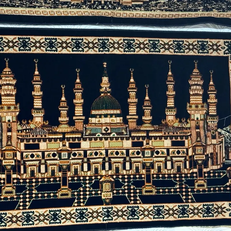 Premium Quality Turkish Islamic Wall Art Rug - Beautiful Makkah and Madina Portraits - Home Decor 43x27 inches In Size. Also Drop Down Fancy Surah 0