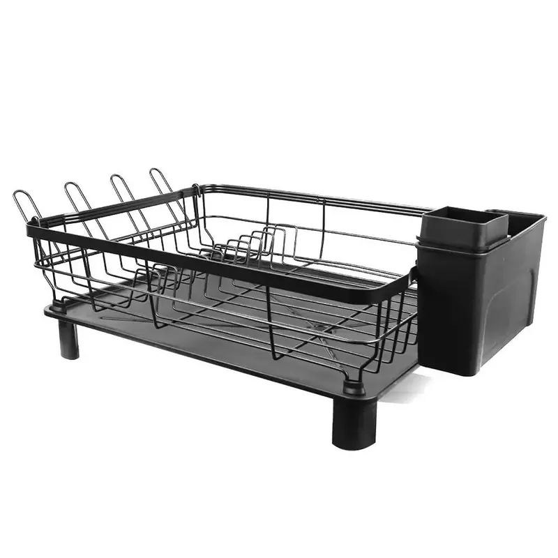 Dish Drainer Kitchen Sink Cutlery Draining Holder Plate Rack with 360°Drip Tray Organiser 7