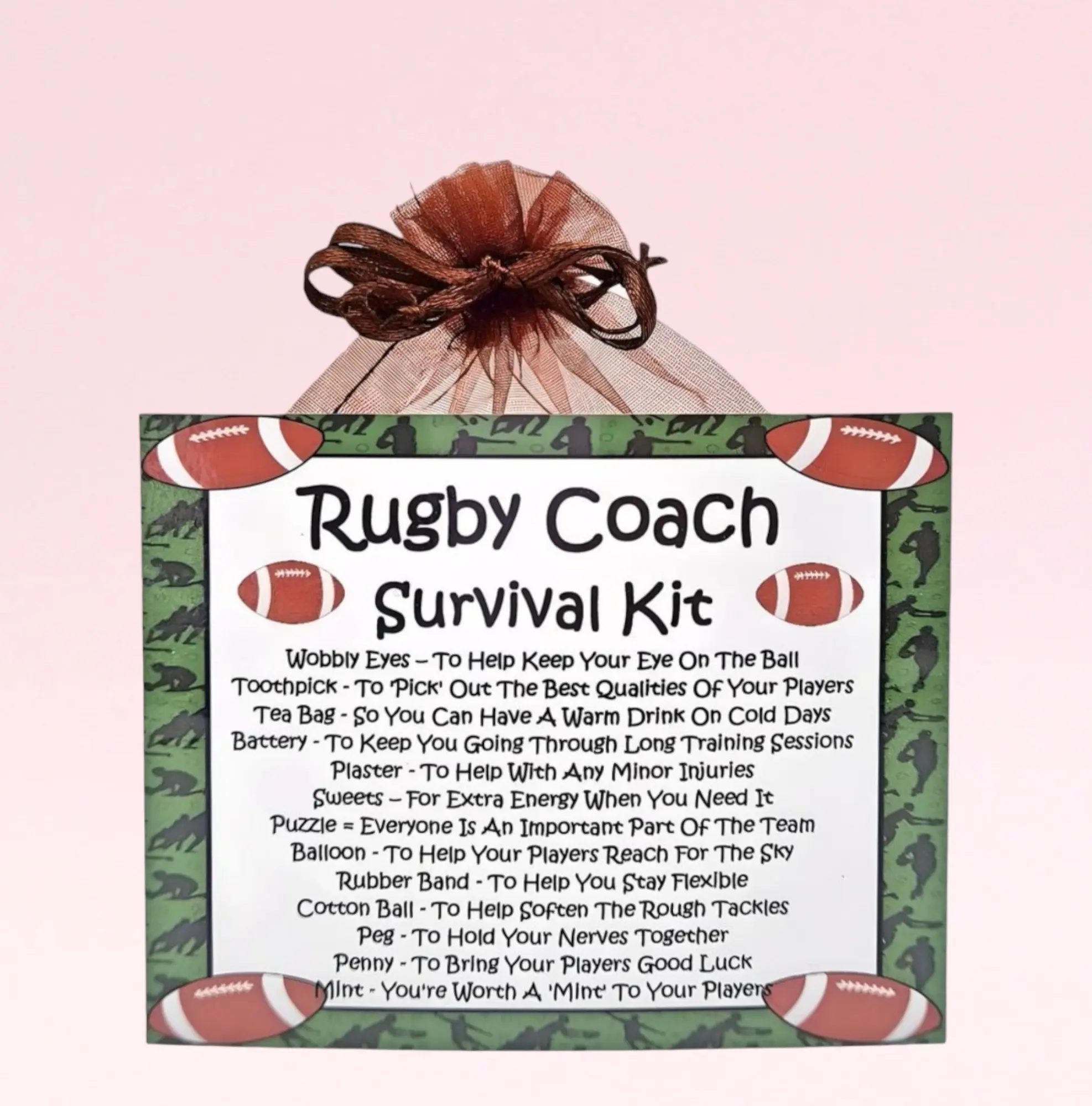 Rugby Coach Survival Kit ~ Fun Novelty Gift & Greetings Card Alternative| Birthday Present | Thank You | Rugby Coach Gift | Personalised Keepsake
