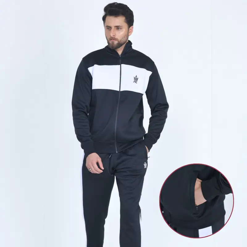 JRC MENS MOCKNECK FULL TRACKSUIT SET TWO TONE CONTRAST TOP BOTTOMS JOGGERS TRACKIES S-XL 0