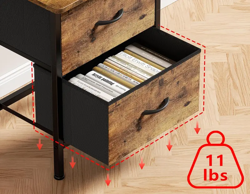 Bedside Table, Bedside Cabinet with 2 Large Capacity Fabric Storage Drawers, 54.5cm Height Sofa Side Table End Table Nightstand for Bedroom, Living Room, 42x30cm 4