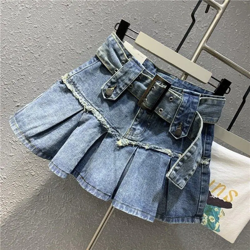 new-Harajuku Vintage Light Blue Sweet Pleated Denim Skirt Women Y2K Street Fashion New Popular Slim A-shaped Half-length Hip Skirt 7