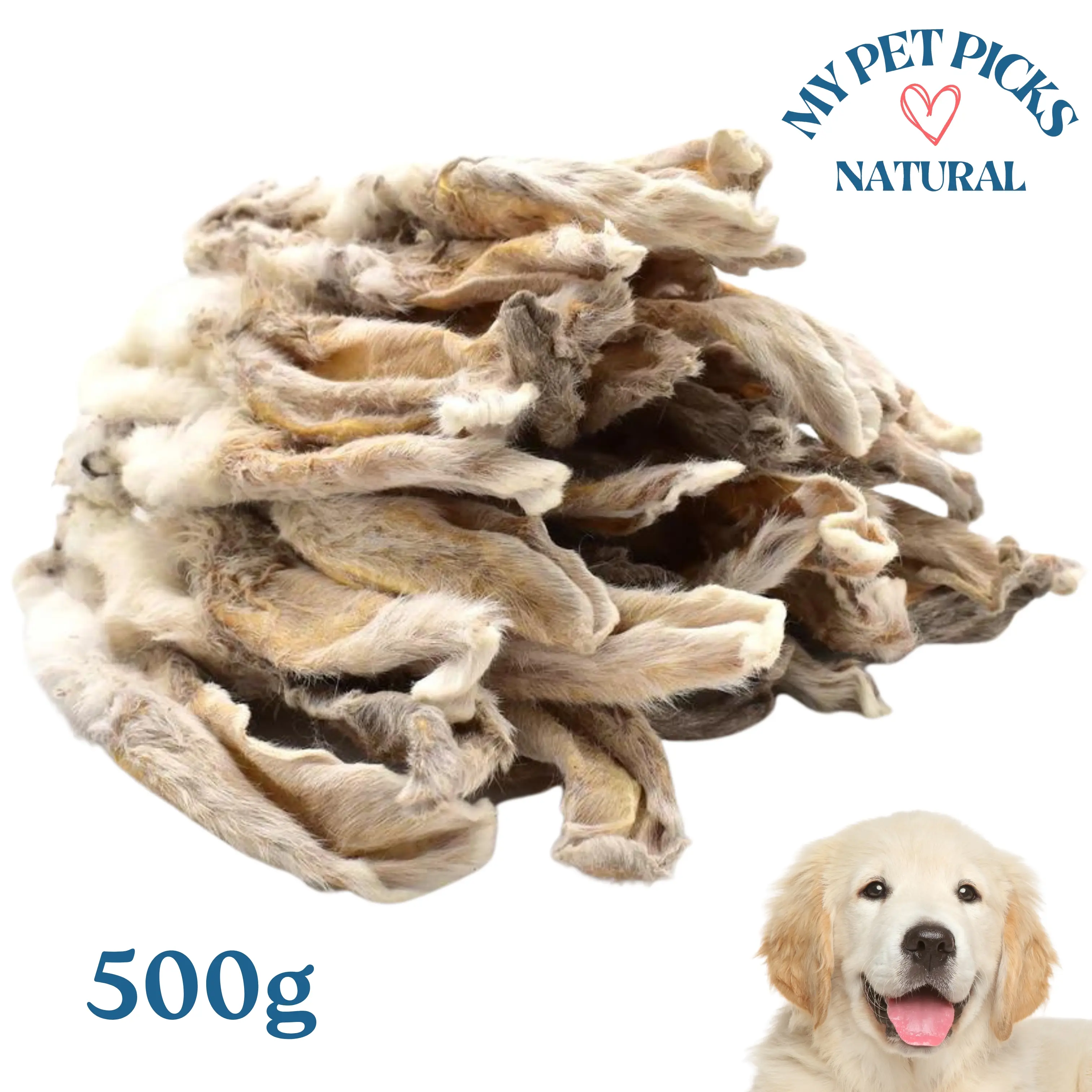 500g Furry Rabbit Ears - Deworming Aid and Protein + Collagen Rich Teeth Cleaner- Natural Dog Treat
