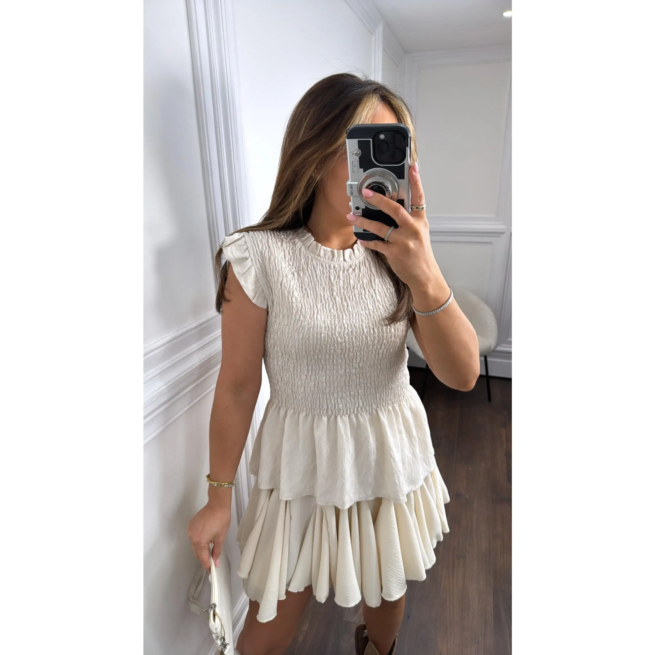 FREYA beige shirred detail top