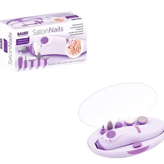 BAUER PROFESSIONAL OPERATED NAIL PERFECT MANICURE AND PEDICURE SET BATTERY OPERATED WOMEN PROFESSIONAL NAIL CARE ,NAIL ART,SMOOTH Gentle Lightweight   Cutics Polish Cutics Polish Purple 2