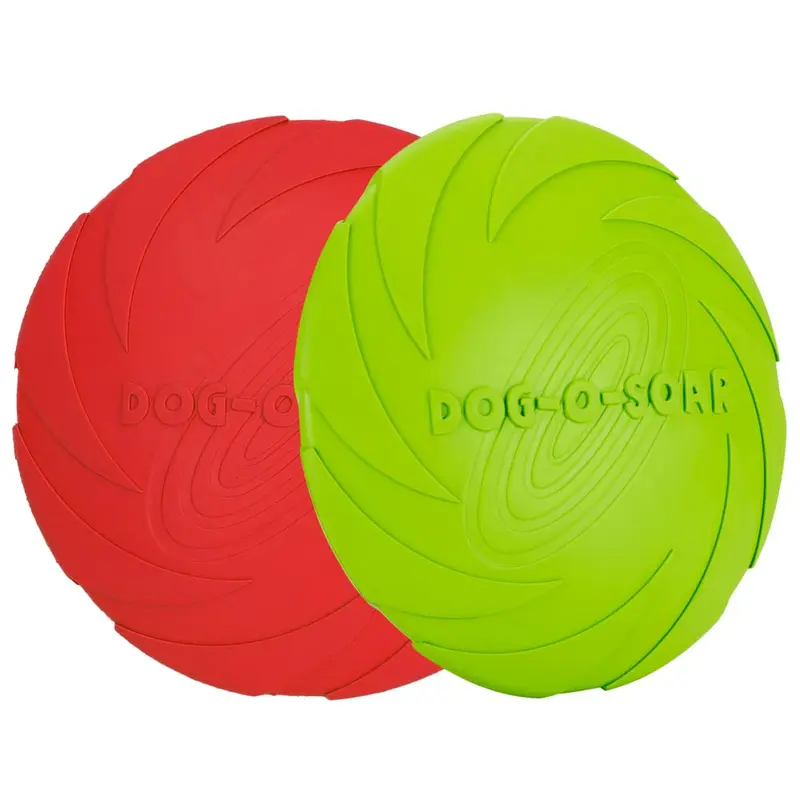 Dog Flying Disc, 2 Pack 7 Inch Natural Rubber Floating Flying Saucer for Both Land and Water (Green + Red) 7