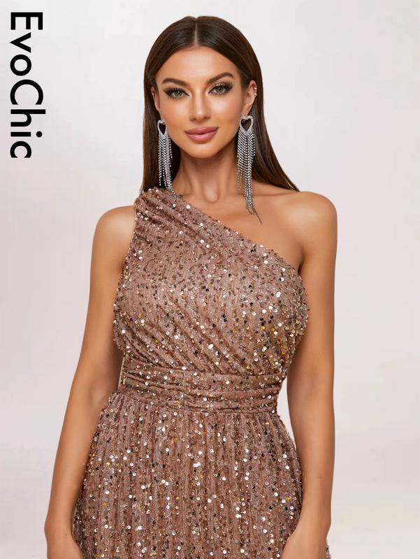 EvoChic UK Women’s Sequin A-Line Dress with Thigh Split for Formal Occasions - Casual, Womenswear 6