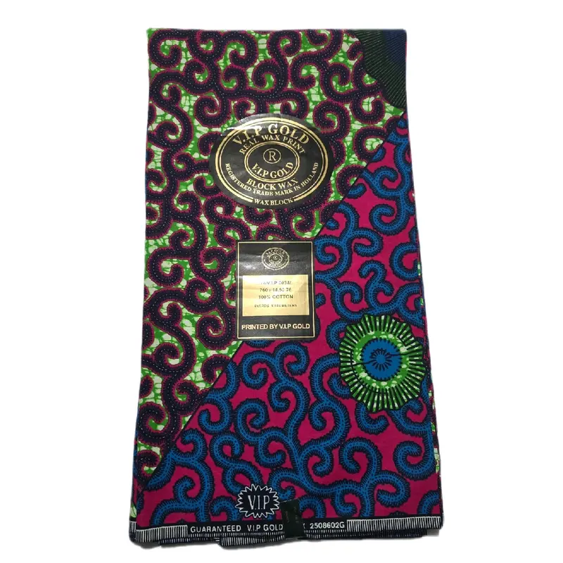 %100 Cotton VIP Gold  Wax Print Material, 6 yards or 5.4  x 1.2m.  This fabrics Suitable for making dress, bubu, skirts etc for all occassions. 2