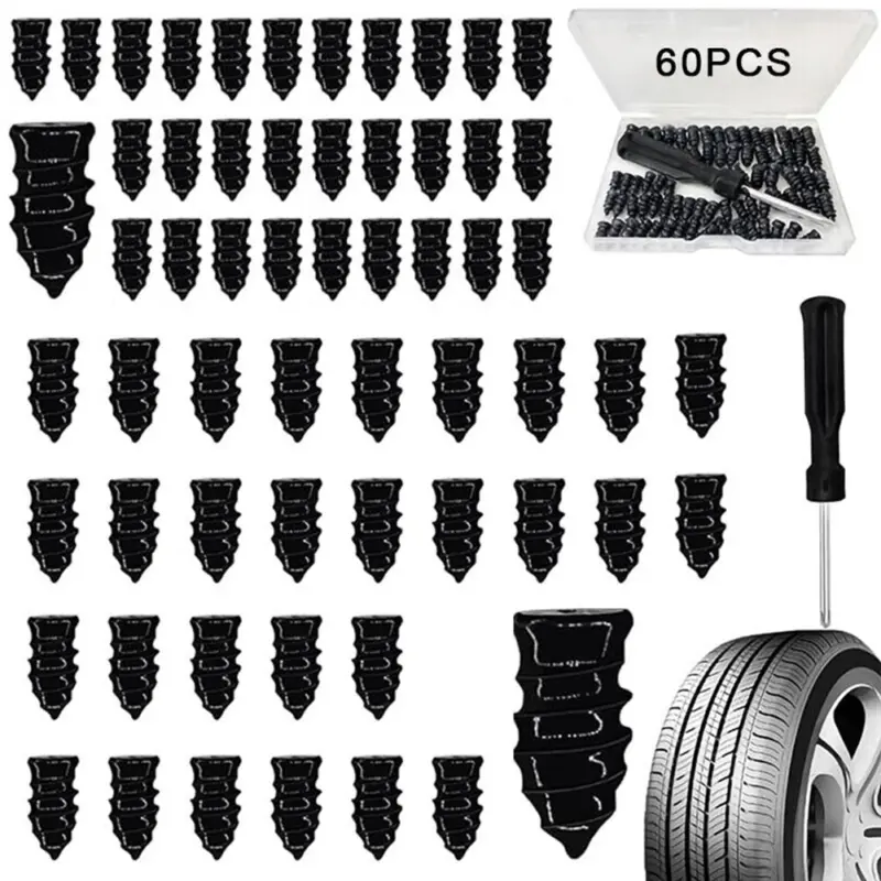 Tire Repair Screw in Rubber Plug Nail Car Tyre Puncture Kit Off-Road Tire 60PCS 1