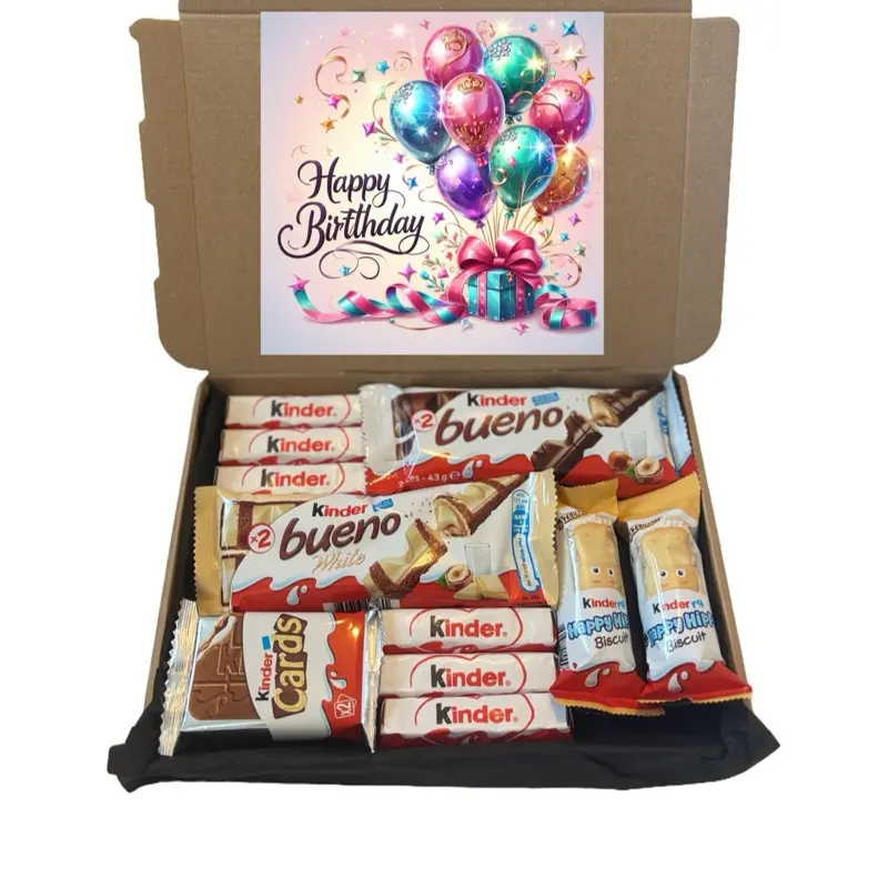 Kinder chocolate hamper gift box. Kinder bueno, happy hippos, kinder chocolate. Perfect gift for birthdays, Mother’s Day, Father’s Day, anniversary and any other occasion. Gift box Presents Chocolate  Kinder bueno Mother’s Day Happy birthday Anniversary 2