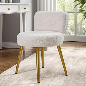 Acehome Cream Faux Fur Vanity Stool Chair with Metal Legs - Ideal for Dressing Area or Extra Seating