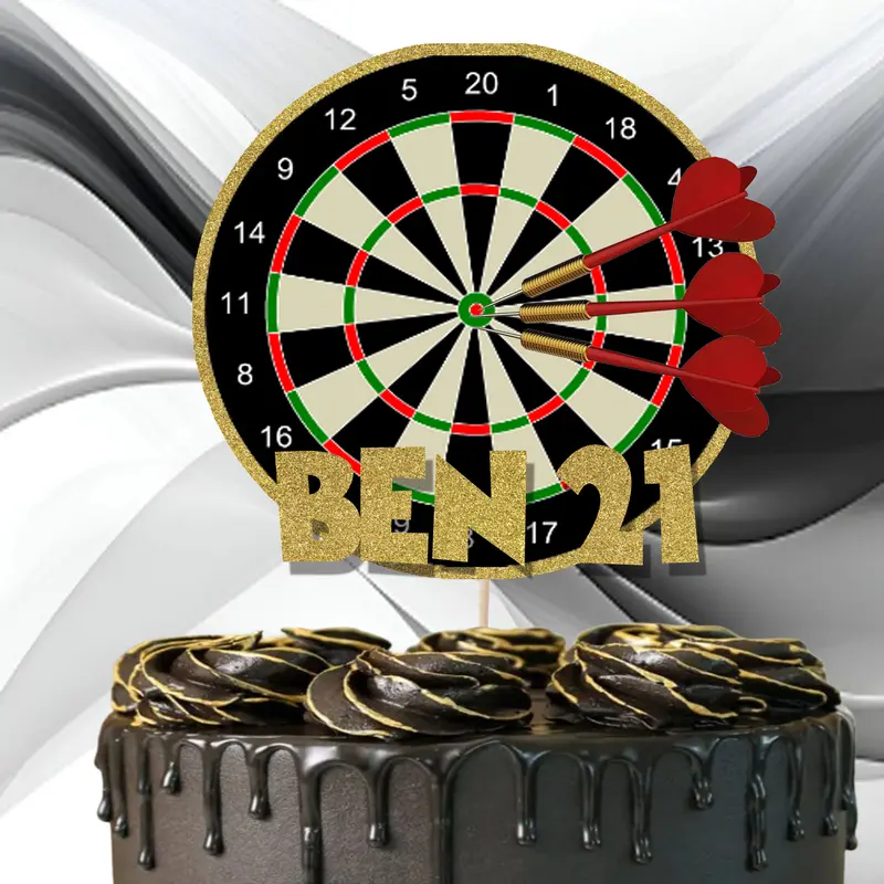 Dart Board Custom Cake Topper, Personalised any name and age dart board cake decoration 0
