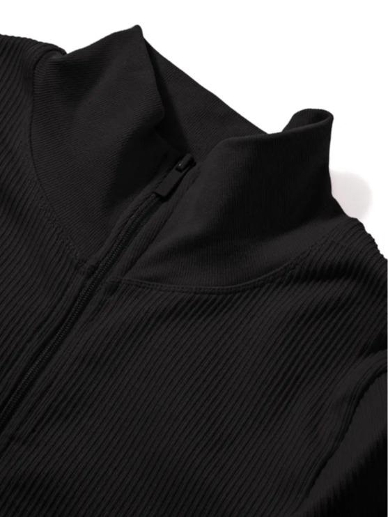 She Comfy Women's long-sleeved front zipper jumpsuit ribbed high neck workout yoga jumpsuit Comfort 3
