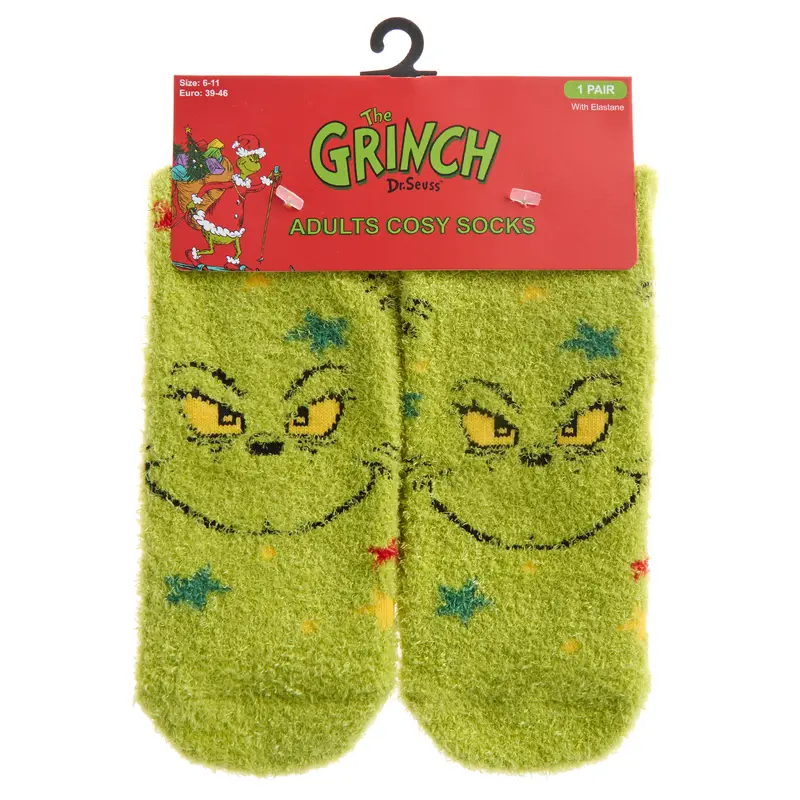 THE GRINCH Mens Christmas Grinch Socks Cosy Fluffy Winter Xmas Bed Socks Non Slip Anti Skid Grippers Green Santa Claus TikTok Shop Grinch Accessories UK 6-11  Underwear Menswear 8
