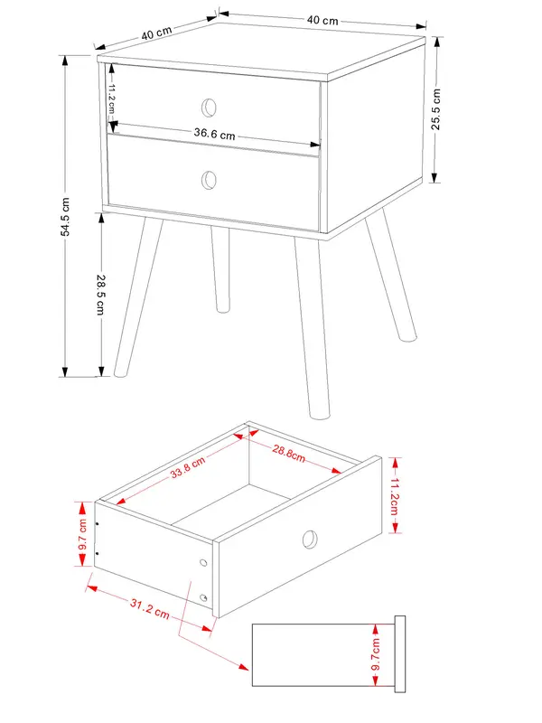 Bedside Table with Solid Wood Legs, 2 Drawers, 3 Colours - Compact Storage Unit for Bedroom Furniture 7
