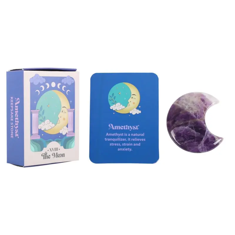 AMETHYST CRYSTAL MOON KEEPSAKE STONE IN A BOX