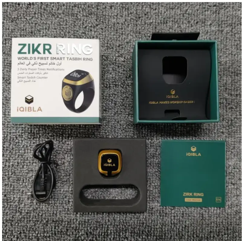 iQIBLA Zikr Ring Smart Tasbeeh Ring With App Muslim Tasbih With 5 Prayer Reminder Islamic Digital Tally Counter for Men & Women Qibla Direction Finder Customizable Prayer Reminders 8
