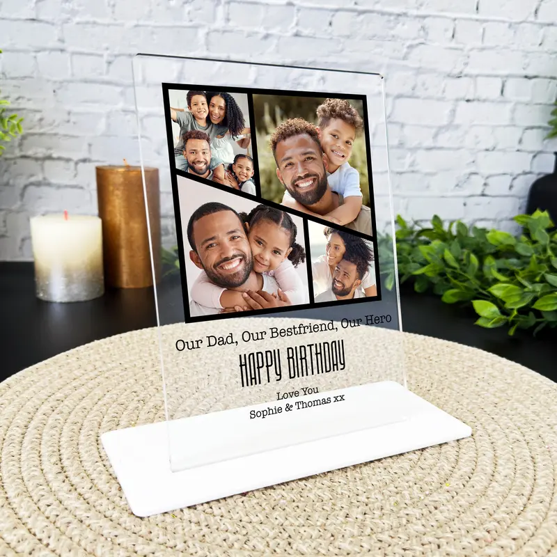 Birthday Gift For Dad Black Grid Photo Frame Personalised Acrylic Plaque - Personalised Gift, Custom Gift 1