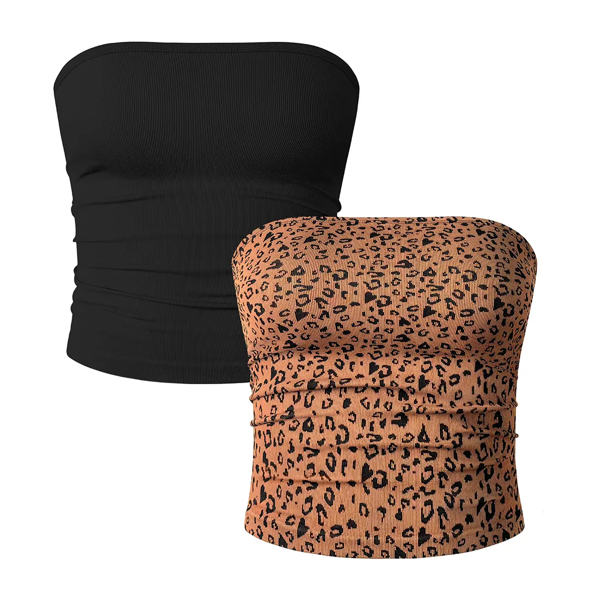 OQQ Womens 2 Piece Tube Tops Strapless Basic Sleeveless Stretch Classic-Fit Shirts Sexy Crop Tops