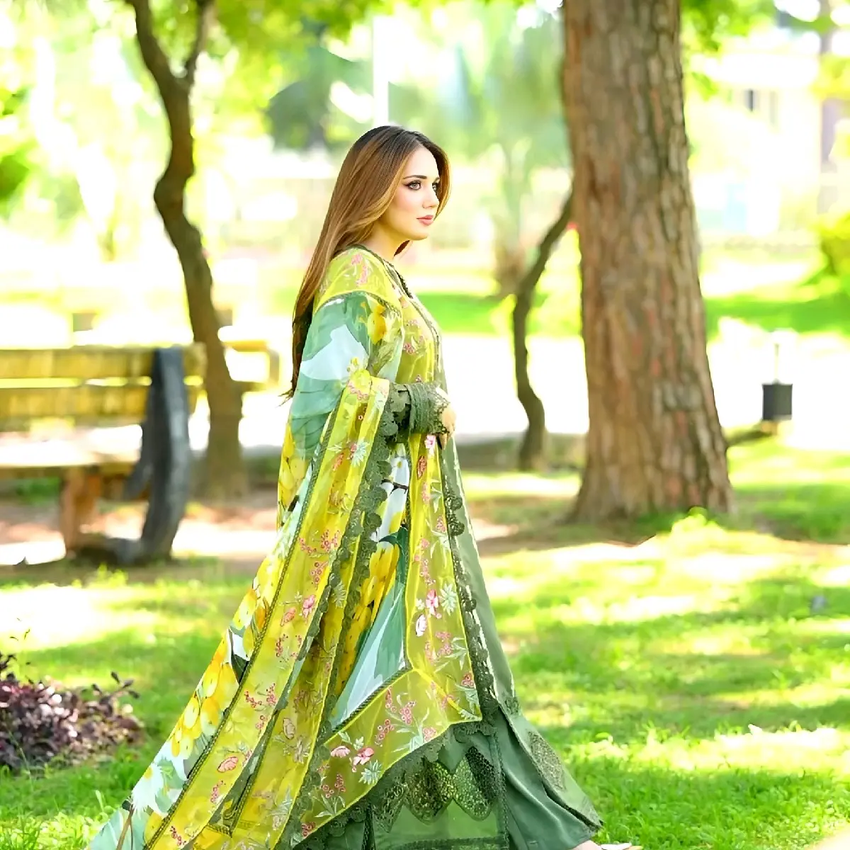 Aneelas Eid Collection Green Premium Stitched 3 Piece Suit Elegant Dress Womenswear