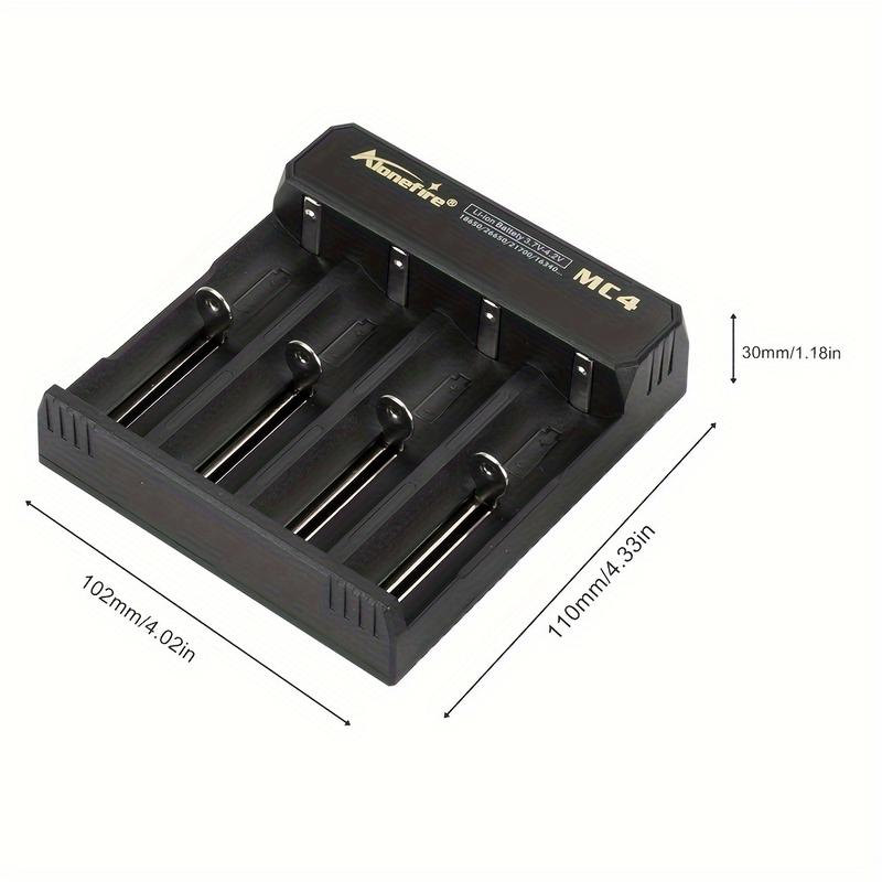 Alonefire MC4 Compact 4-Channel USB Quick Charger, 5V 2A - Matte Black, Automatic Stop for Li-ion Batteries (26650/16340/14500/21700/18650/10440) - Perfect for Flashlights, Headlamps, E-cigs with Type-C & Micro-USB Compatibility 6