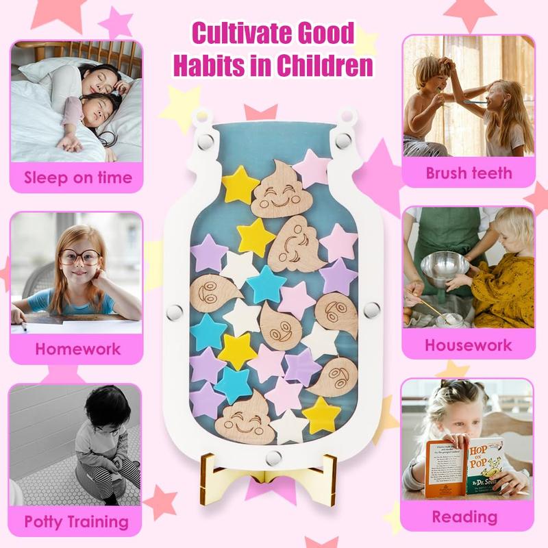 WALLFID Stars Reward Jar for Kids,Stars Charts for Children Behaviour,Potty Training Reward Chart for Kids,Chore Chart for Children, Home School Reward Jar for Incentivizing Children 1