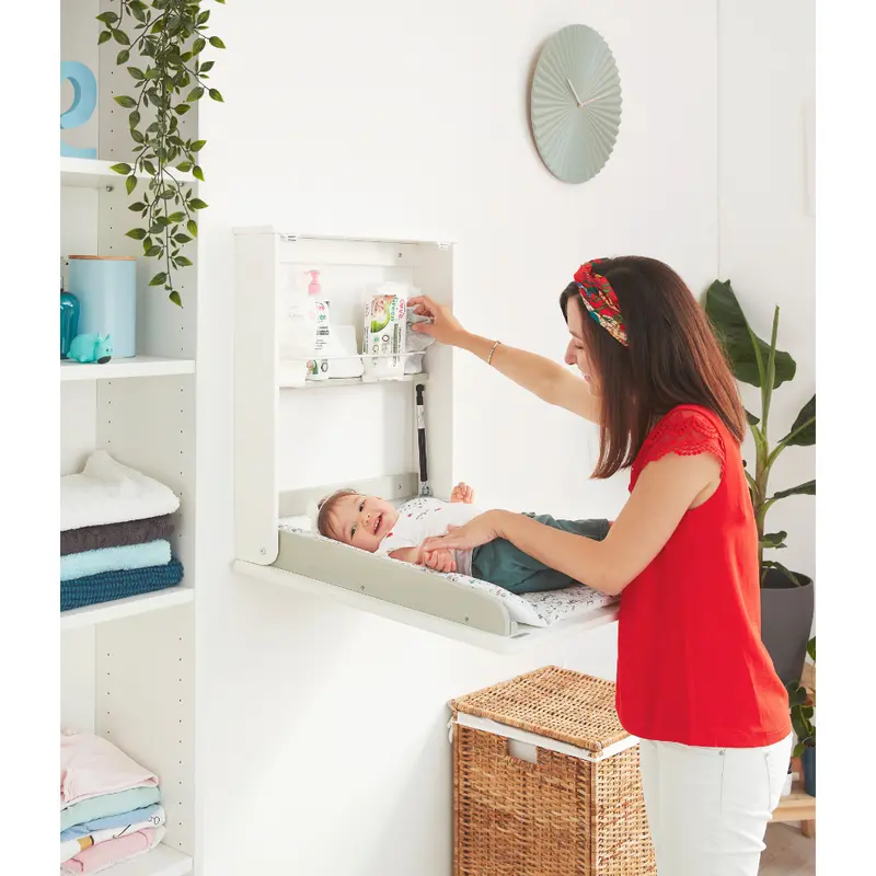 Baby Wall Changing Table with shelves and wipeable mat 0