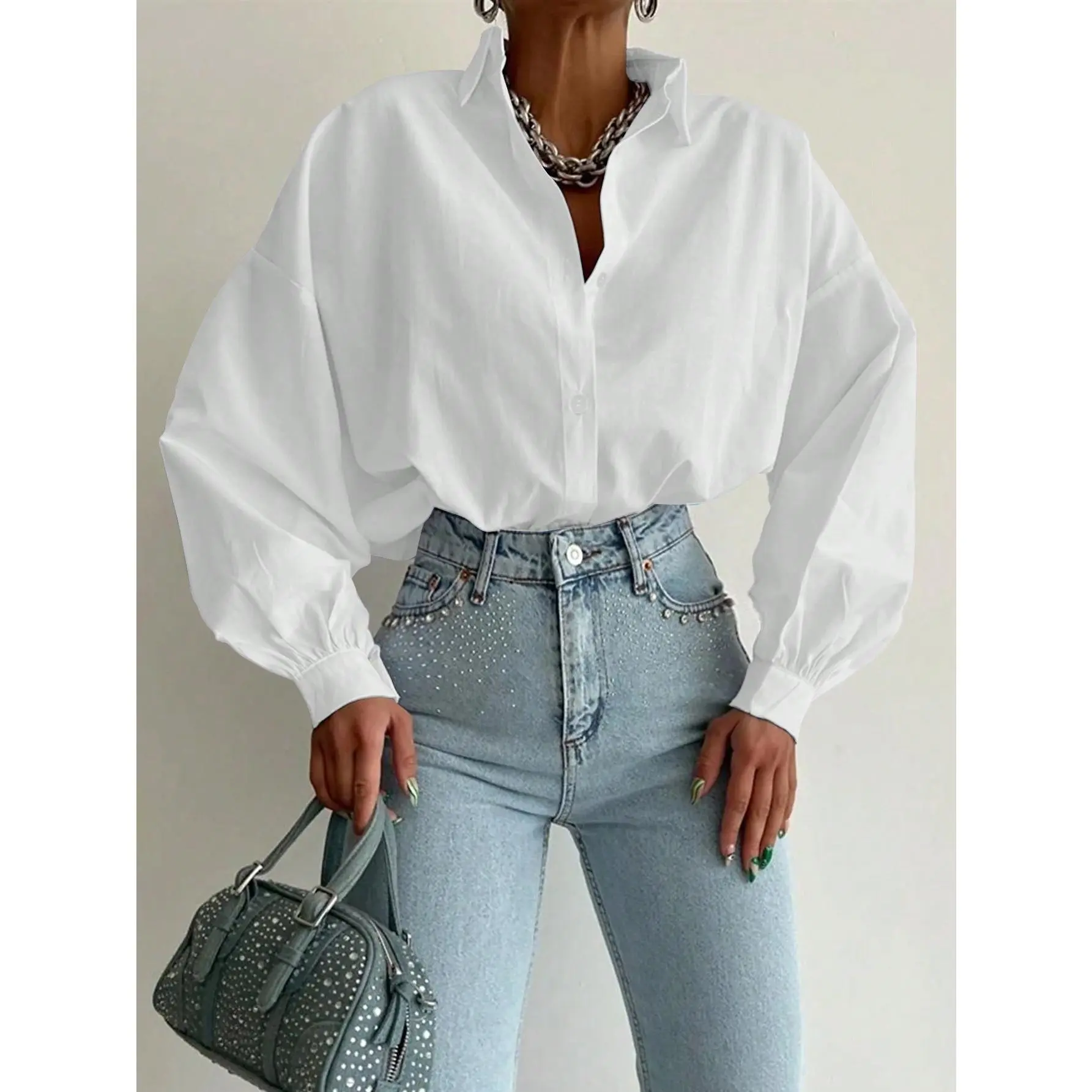 ​Women's TopsCotton Solid Drop Shoulder Oversized Shirt【S12】 Fit Long Sleeve Top Womenswear Blouse Comfort Fabric Collar Polyester Basic shirts  women yololary  white  shirt  wo plus  size  blouse