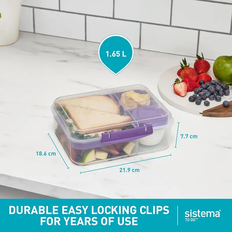 Bento Lunch Box with Compartments & Snack Pot, 1.65 L, BPA-Free, Minty Teal - Tableware 2