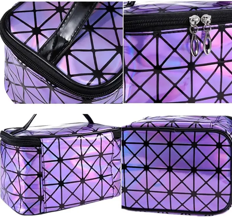 IINOVITY Geometric Cosmetic Bag with Makeup Organiser - Waterproof Toiletry Bag for Women, Stylish Travel Essential, 23 x 10 x 15 cm - Set, Handy 3