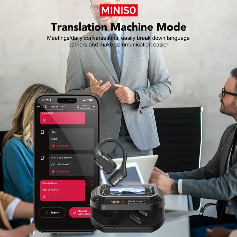 MINISO M98 Wireless Headphones, Over 135 Language Translation, Bluetooth Earphones, OWS Earbuds, Full Color Display Touch Screen Headset, Low Latency Gaming Earphones, Holiday Essentials, Christmas Gifts 1