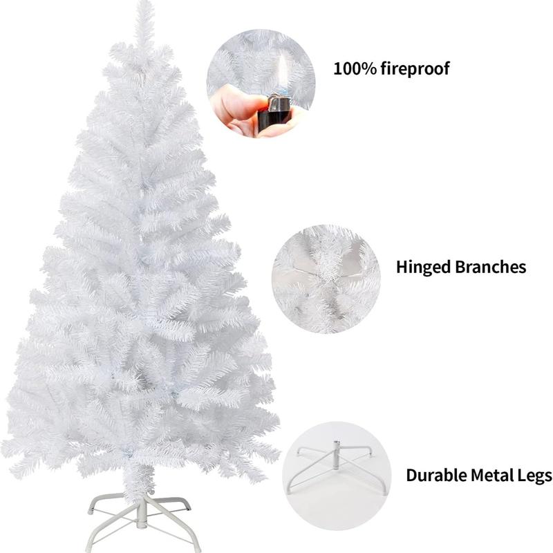 5ft 6ft 7ft White Artificial Christmas Cone Tree Bushy Tips Metal Foldable Stand Festive Decoration Xmas Tree Indoor Outdoor Christmas Home Decor Tree Traditional Ornaments 2
