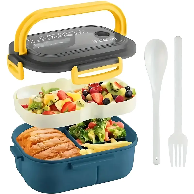 Premium Leak-Proof Dual-Compartment Lunch Box, Microwave-Safe, Spacious, and Easy to Clean with Cutlery Set – Ideal for Meal Prep, Work, Office, School, Travel and Picnic Modern  Bento Box for Kids, Adults, Food Storage, Reusable Lunchbox ,Tableware heate 1