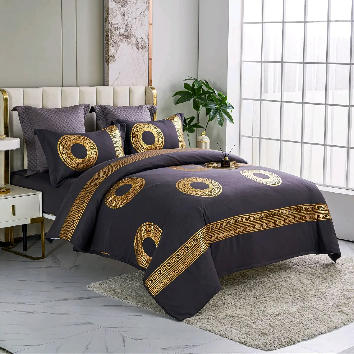 LUXURY MARBLE EFFECT 4 PIECE DESIGNER COMPLETE SET BEDDING SET SOFT EGYPTIAN COTTON TOUCH