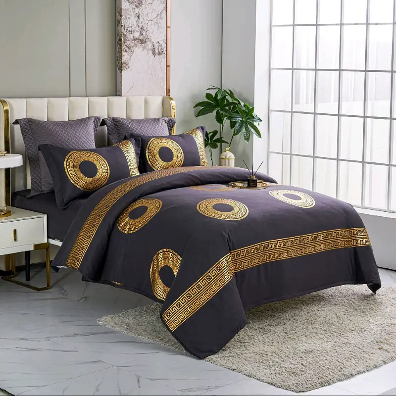 LUXURY MARBLE EFFECT 4 PIECE DESIGNER COMPLETE SET BEDDING SET SOFT EGYPTIAN COTTON TOUCH 0