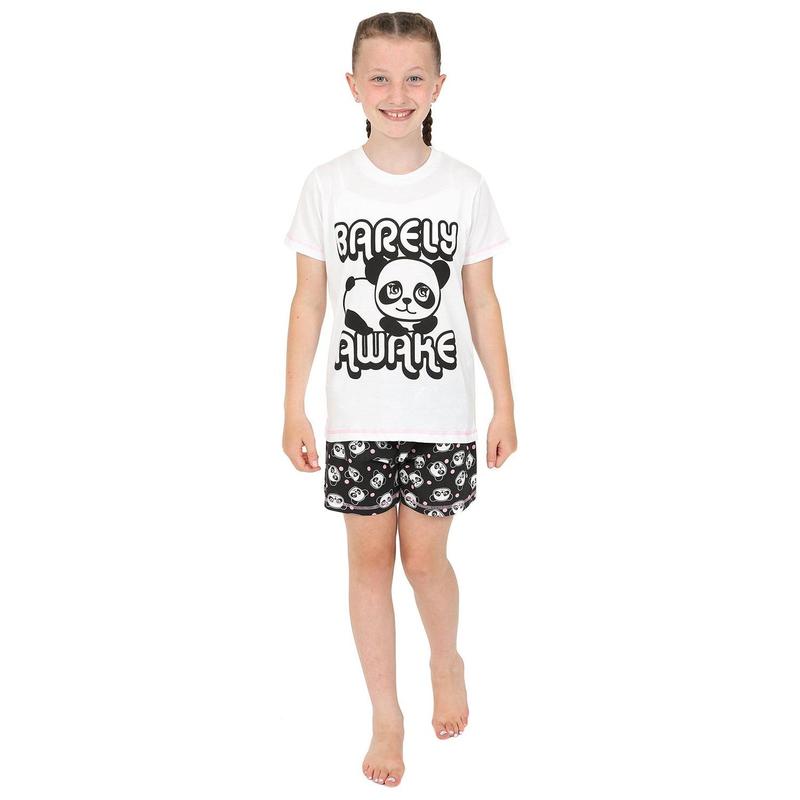Girls Panda 'Barely Awake' Short Cotton Pyjamas 0