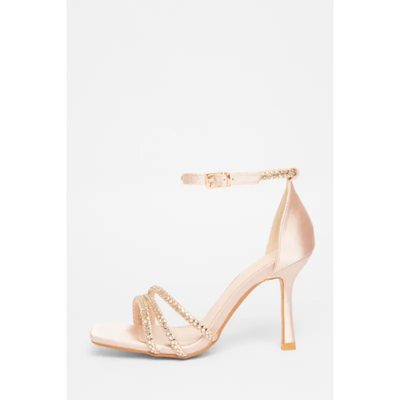 Quiz Clothing Wide Fit Champagne Diamante Strap Heels 2