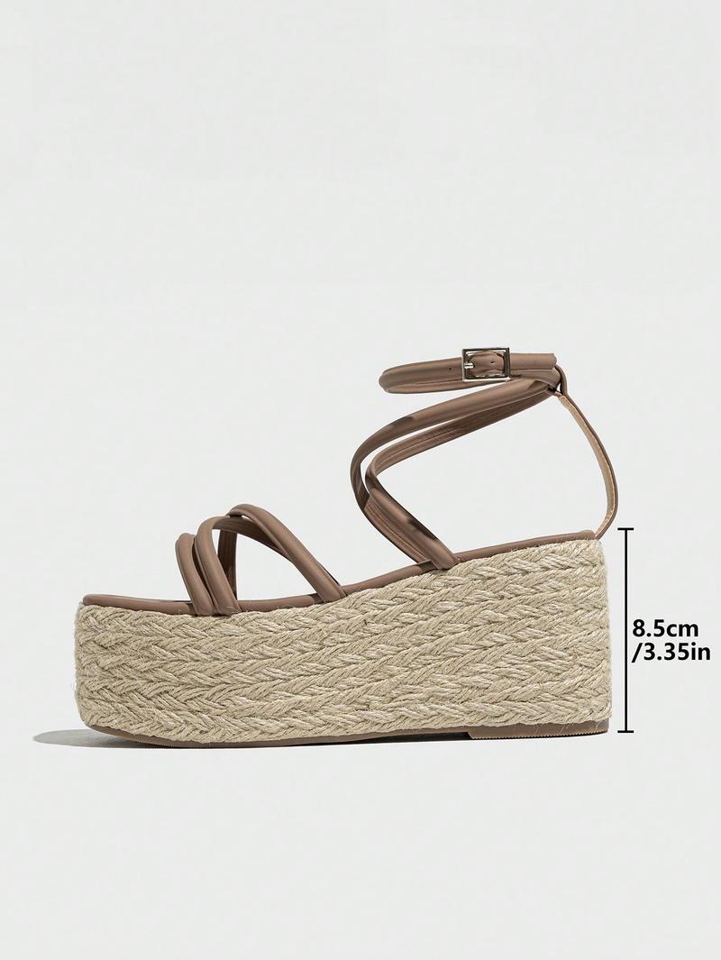 Product Introduction of 2025 Valentine's Day Elegant White Sandals For Women, Criss Cross Flatform Ankle Strap Sandals Spring And Summer 24