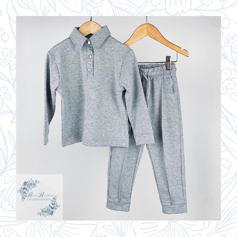 Grey Polo Top & Trousers Co-ord Set 0