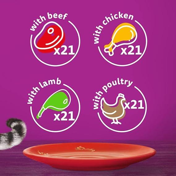 Whiskas 1+ Adult Classic Selection in Gravy 84 Pouches, Adult Wet Cat Food, Megapack (84 x 85 g) 1