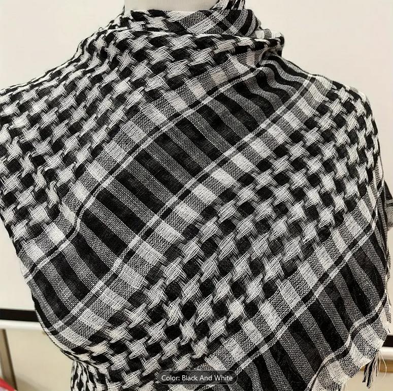 Black And White Arab Arabic Scarf Keffiyeh Head Neck Face Wrap Shawl Unisex Khimar Hijab Shemagh Arafat Dubai Desert Army Safari Men Women Palestine Scarves Sarong Cover Wind Dust Protection 1