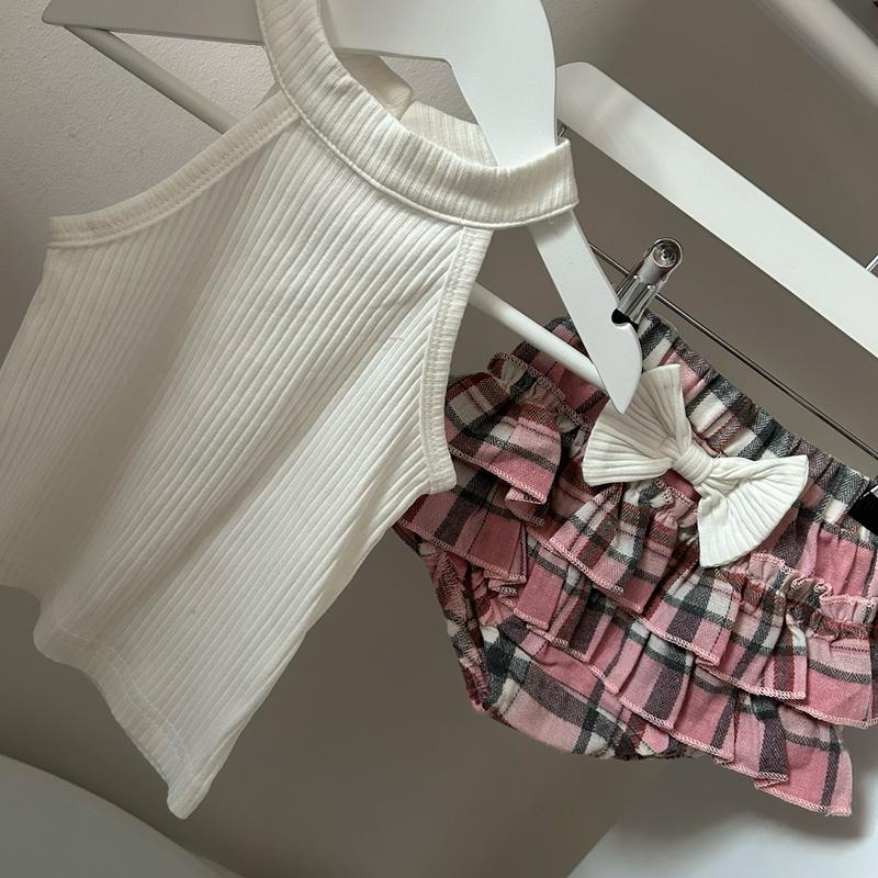 Girls pink cheque 3pc set. 0