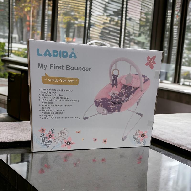 (148) LADIDA Baby Bouncer with Soothing Music and Vibration, Adorable Plum Blossom Design, Suitable for Newborns baby  bouncer baby  rocker baby  essentials crib babysleep  aid baby  cot 7