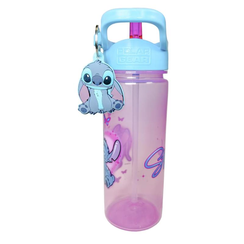 Stitch and Angel 500ml Kids Water Bottles with Straw by Polar Gear - Lilo And Stitch Gifts For Girls - Back to School Supplies Girls Water Bottle - Stitch Water Bottle with Stitch Keyring Charm Drinkware Tumbler Mug Cup 1