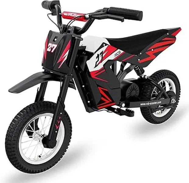 RCB TECH R9X Kids Electric Motorcycle, electric motorblike with powerful motor, 5/7.5/15.5 MPH Speed Modos, Range 9.3Miles, 12 inch pneumatic tires, Electric bikes for kids age 3-12