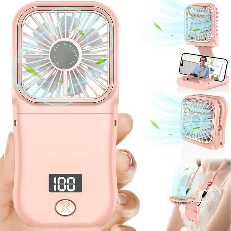 3000mAh USB Rechargeable Portable Handheld Mini Fan with Digital Display, 180° Adjustable, 3-Speed, Ultra-Thin Folding Neck Design for Personal Cooling, Travel, Sports 0