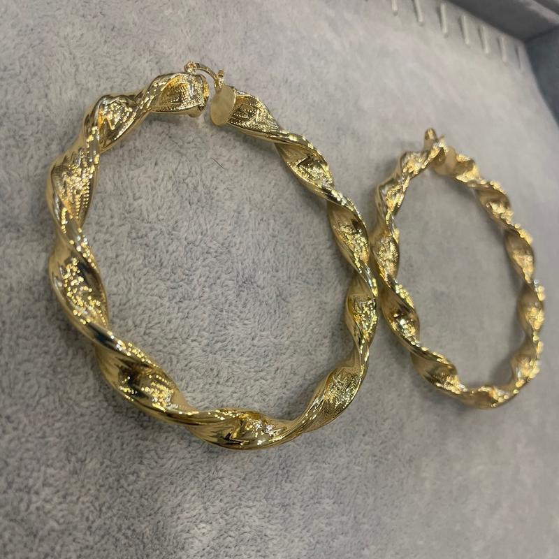 80mm gold filled patern hoops gold plated twist 4